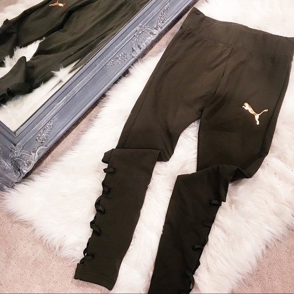 Puma Pants - Puma Lace Up Leggings Olive Tights L NWT